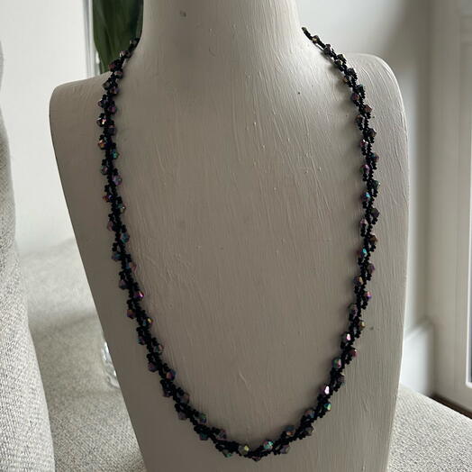 Black seed and unicorn color bicone beaded necklace