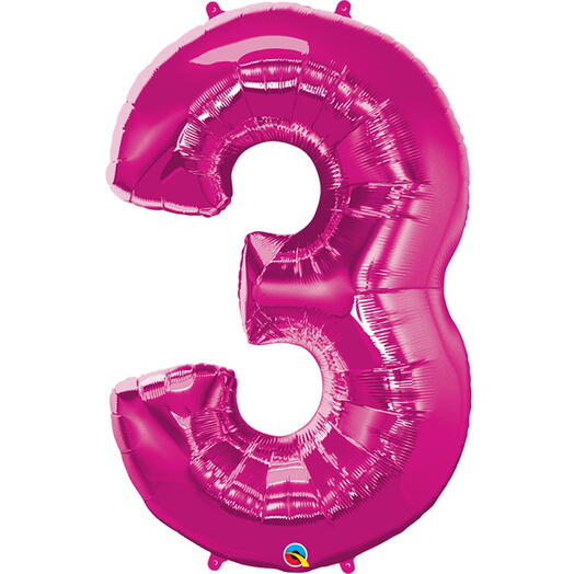 Pink Number Three Helium Balloon-5363