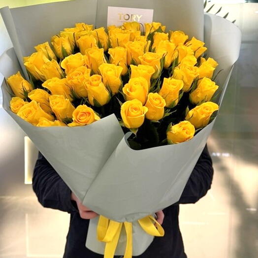 bouquet of 51 yellow roses in packaging