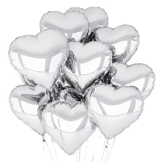 10 helium silver hearts baloons