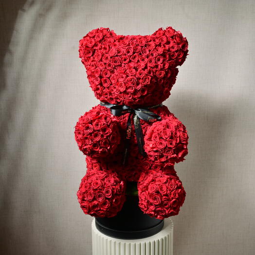 635 Preserved Red Baby Roses Teddy Bear