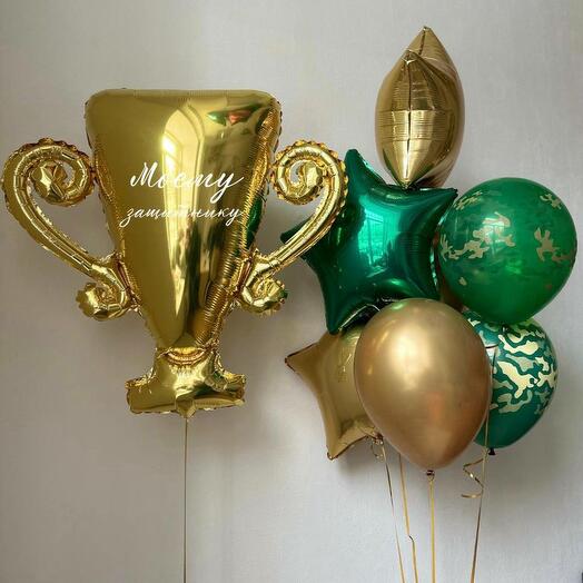 Воздушные шары на 23 февраля для мужа Кубок и 7 шаров