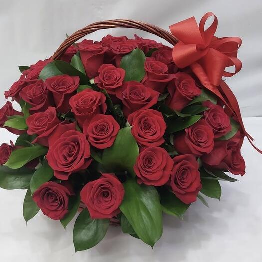 Red roses in the basket