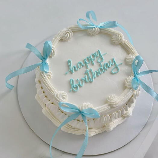 Off White butter cream with Blue Ribbon -Vintage cake