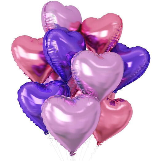 9 Multicolored Heart Shaped Helium Foil Balloons 1-5643