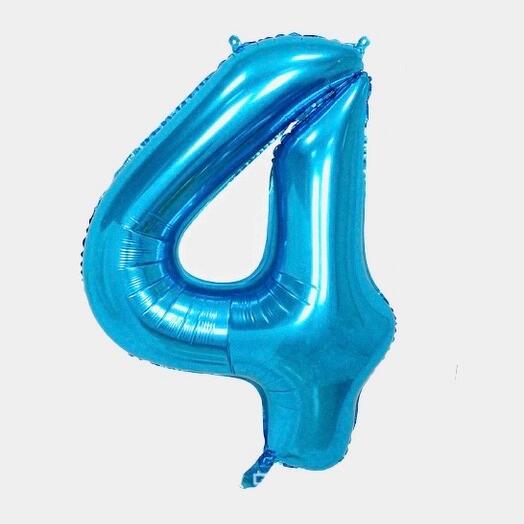 Фольгированый шар "4" с гелием Цифры (102 см) цвета Сине-голубой