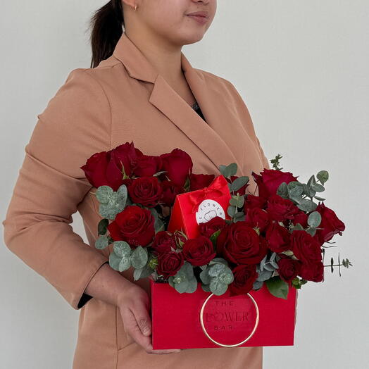 Red Box With Roses and Chocolate