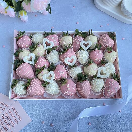 Fresas cubiertas de chocolate 20-25 piezas / juego Rosa / juego de Regalo / juego Delicado y lujoso