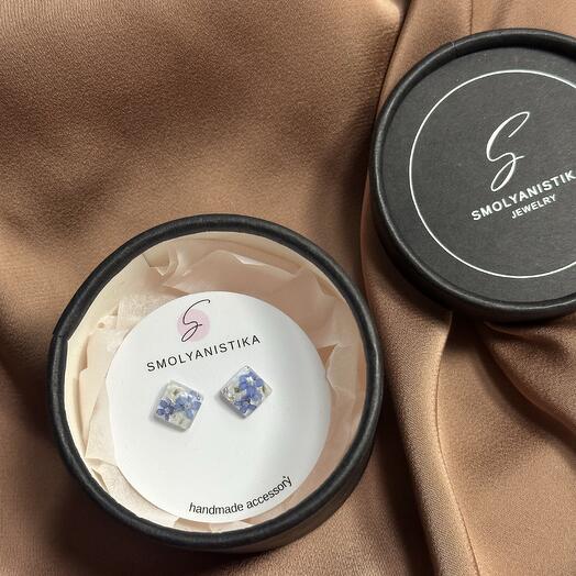 Серьги с сухими цветами «Незабудка»