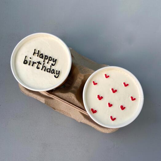Бенто торт в стакане Happy birthday с сердечками