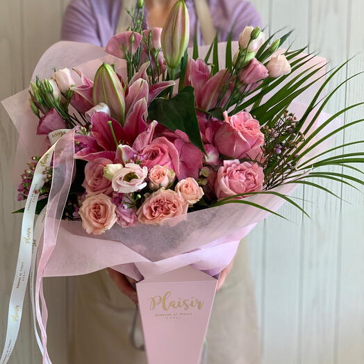 Favourite Pink Cone of Lilies and Roses