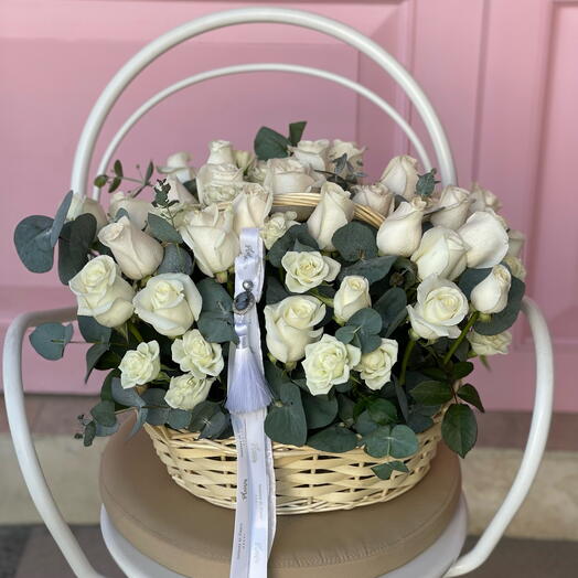 Beauty of a white rose basket