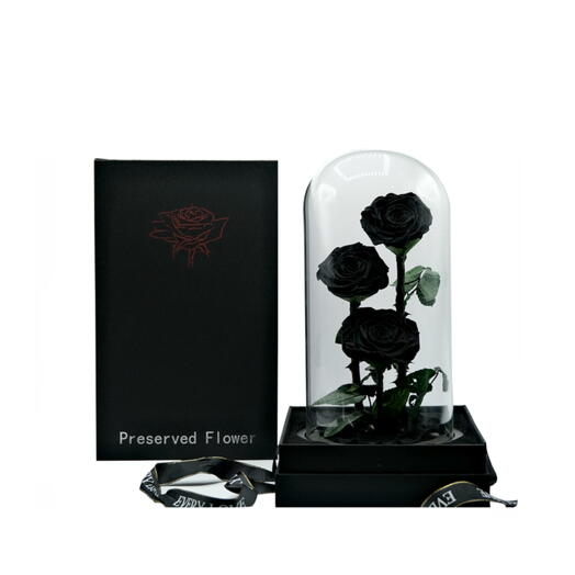 Black Infinity roses in a glass dome - 3 Roses