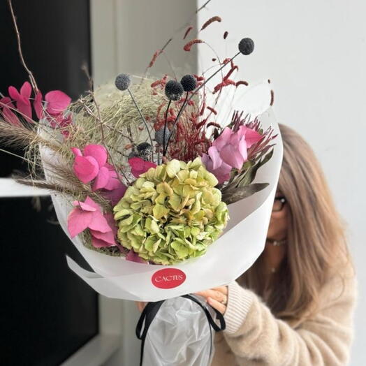 Стильный MIX букет с сухоцветами и стабилизированными цветами