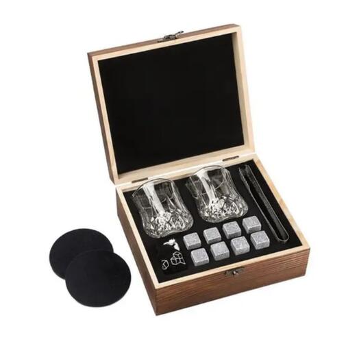 Подарочный набор с камнями для виски в деревянной шкатулке Amiro Bar Set ABS-202W