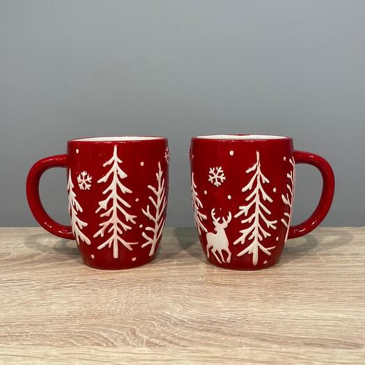 Набор кружек 2 шт Рождественский Сочельник керамика красный 500 мл