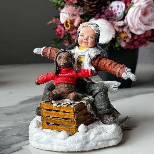 Ватная статуэтка. Интерьерная игрушка. Ёлочное украшение ручной работы. Ретро серия "Мечтатель"