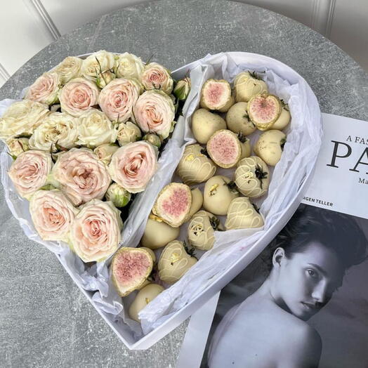 Клубника в шоколаде + кустовая Роза в сердце