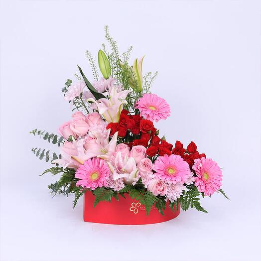 Love Flowers in Heart Shape Box
