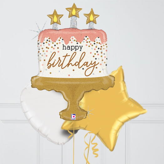 Birthday Cake Confetti Foil Balloon Bouquet 3 Pcs