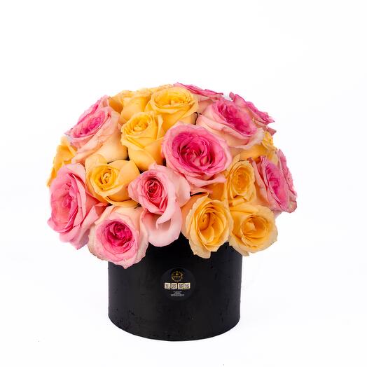 41 Premium Yellow and Pink Rose Box