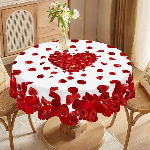 Romantic Rose Elegance – Heart Petal Tablecloth