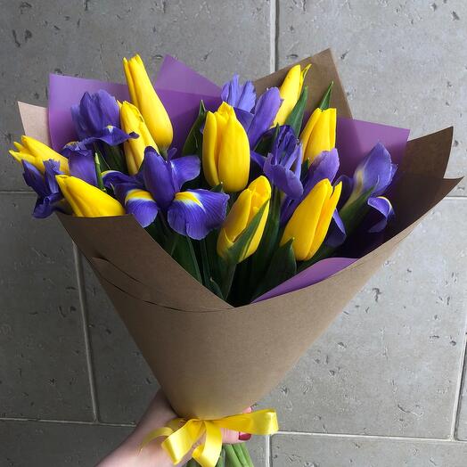 💐 букет тюльпаны с ирисами