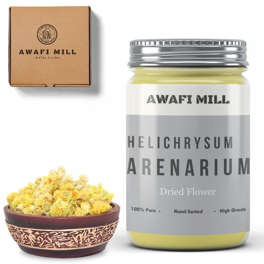 AWAFI MILL Helichrysum Dried Flower | Afsantheen Arenarium - Bottle of 100 Gram