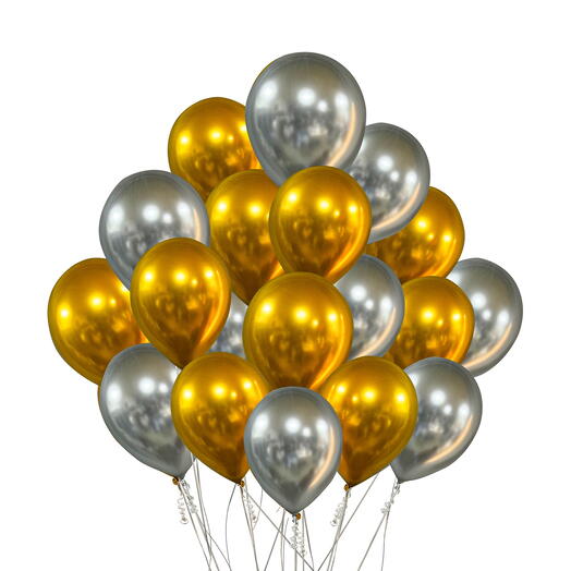 21 gold and silver mixed helium balloons