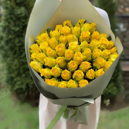 bouquet of 51 yellow roses in packaging