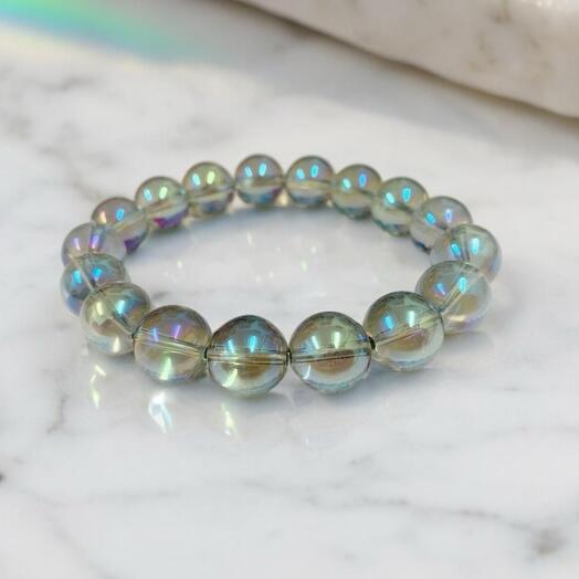 Gemstone beaded bracelet with Mystic Quartz