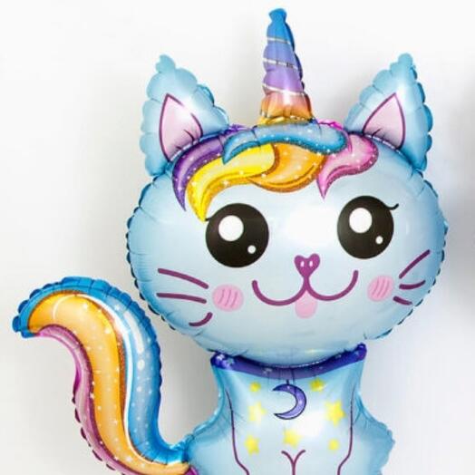 Globo Foil figura gato unicornio, azul