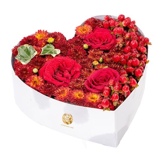 Prague - Red Mixed Flowers In Heart Box