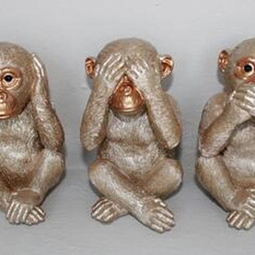 Statuettes set of Monkey " I don t hear, I don t see, I don t speak" 13.5 cm champagner