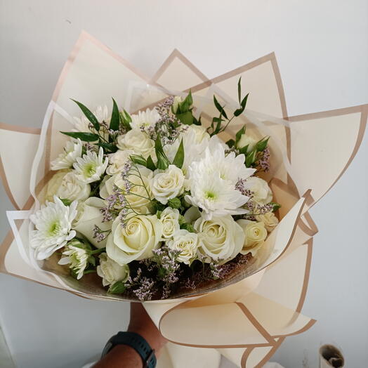 White Rose, Chrysanthemum   Eucalyptus Bouquet