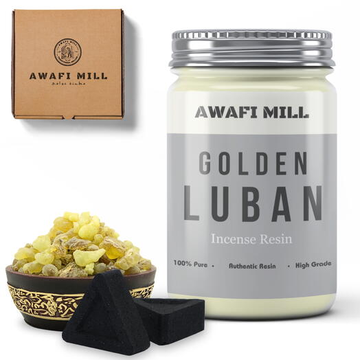 AWAFI MILL Golden Luban | Triangle Charcoal Tablet - Bottle of 100 Gram with 20 Charcoal Piece