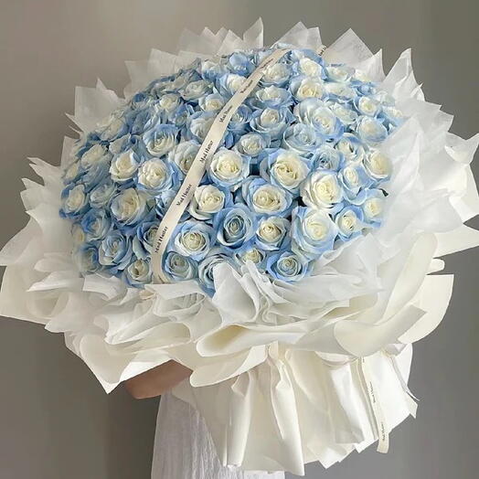 99 white   Blue Roses Bouquet