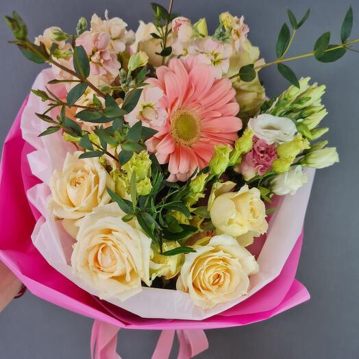 Букет с Розой и Эустомой «Свежее утро» 🌸🌿