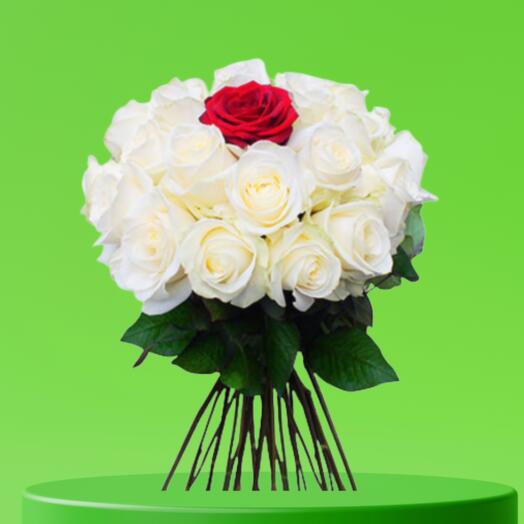 White Roses Bunch with One Red Rose