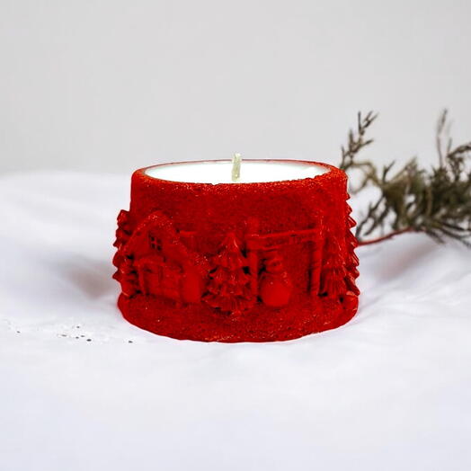 Christmas Village Ceramic Candle - Red