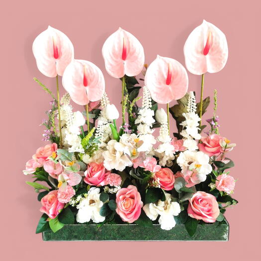 Anthurium   Rose Faux Arrangement