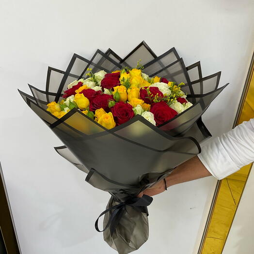 Red and yellow bouquets