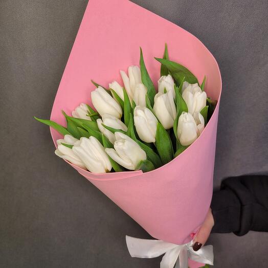 Белые тюльпаны | букет 15 тюльпанов