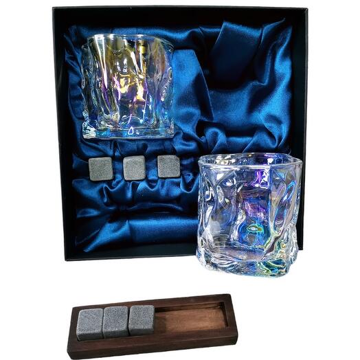 Подарочный набор для виски 2 стакана, подставка с камнями AmiroTrend ABW-311 blue pearl