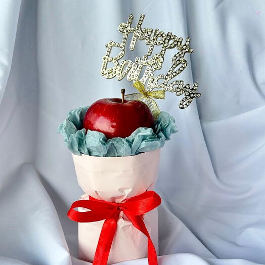 Cute Apple Bouquet with golden happy birthday topper