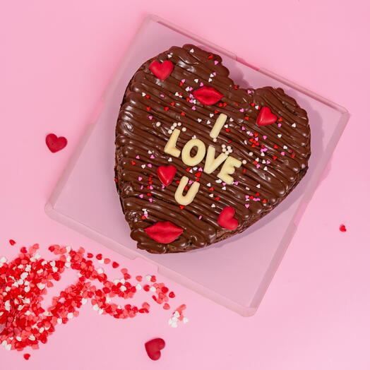 I love you brownie heart slab