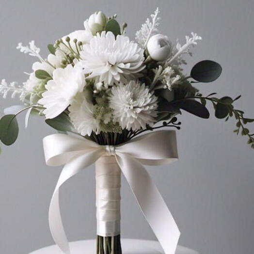 Artificial white green bridal tied bouquet