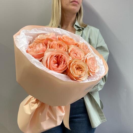 Bouquet of gorgeous peony-shaped peach roses