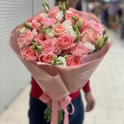 Author's bouquet with peony rose and eustoma