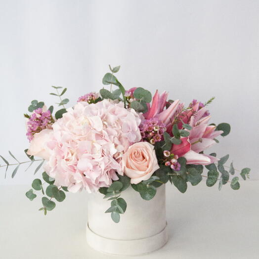 Pink and Posh Pink Hydrangea with Pink Lilies in a box